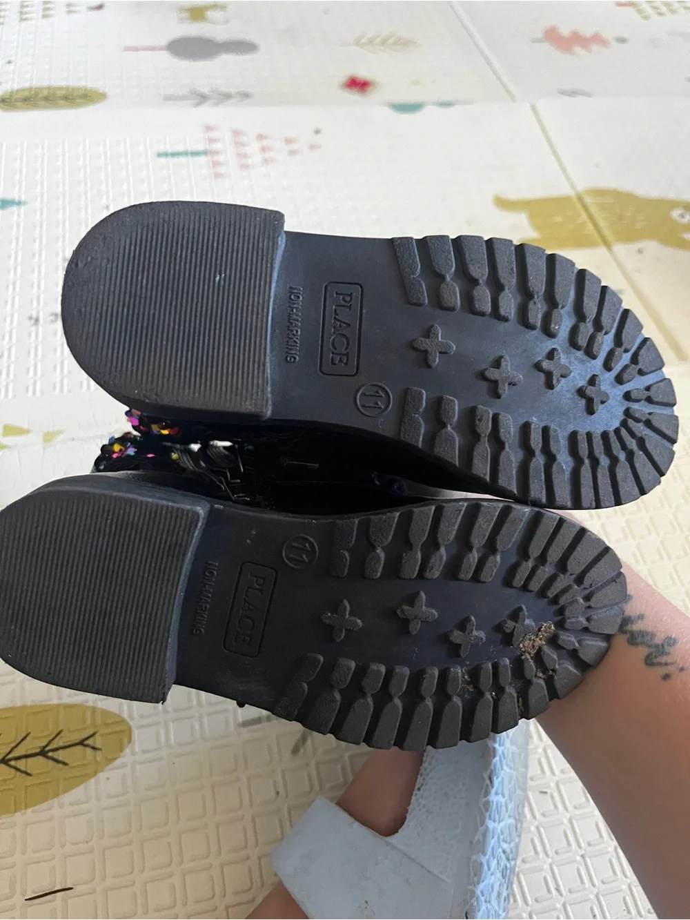Kids Black Sequin Combat Boots